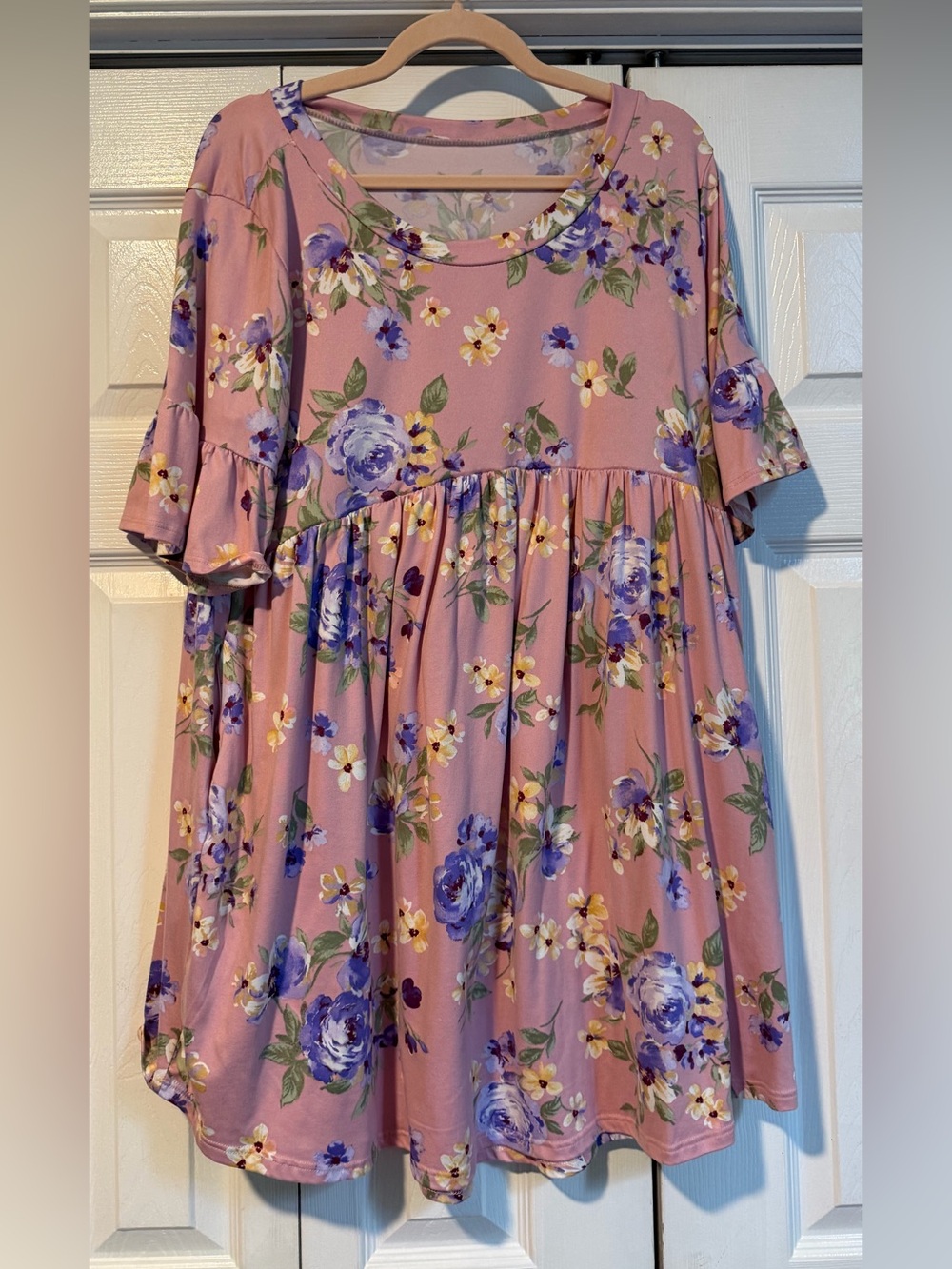 Floral Pink Ruffle-Sleeve Mini Dress
